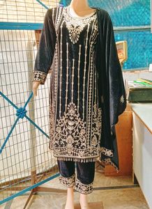 Elegant Black Velvet Embroidered Suit