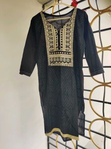 Golden Yoke Black Kurta
