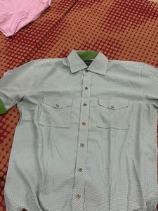 Green N White Checked Cargo Shirt