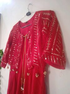 Red Anarkali with shrug