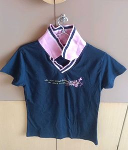 Cute Navy Blue Graphic Tee For Women