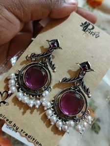 Parv Purple Stone &amp; Pearl Drop Earrings