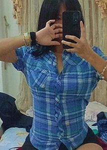Blue Plaid Button-Up Top