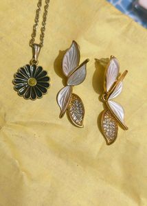 Leaf Design Earrings And With Pendent