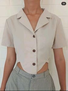Cropped Beige Button-Down Top