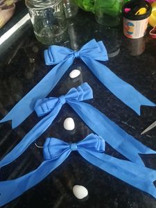 Handmade Blue Ribbon Hair Bows (3)