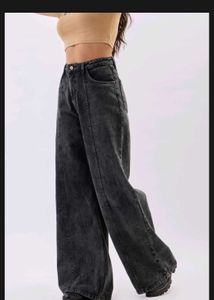 Charcoal Grey Solid Baggy Jeans