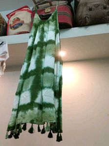 Green Tie-Dye Tassel Dress