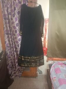 Long Black Embellished Kurta