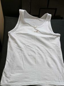 Women White Printed Cotton Casual Tank Top