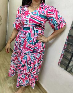 Colorful Maxi Dress With Balloon Sleeves