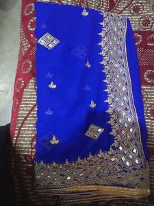 HEAVY KAJU DESIGN EMBROIDERY WORK WITH MIRROR SARE