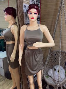 Brown Halter Top Skirt Set