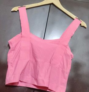 Pink Striped Light Padded Crop Top For 32 Bust