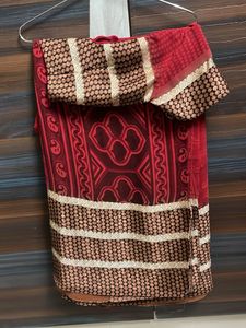 brown and red shade saree with blouse
