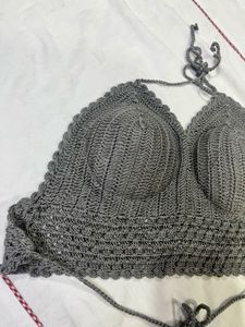 Grey Crochet Halter Bralette