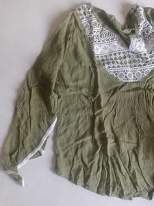 Olive Green Lace Trim Tunic