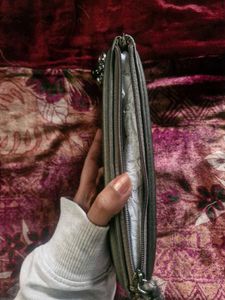 Woven Metallic Silver Clutch