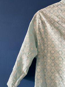 Blue Embroidered Kurti with Jeans