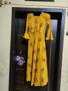 Yellow Floral Print Long Dress