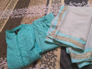 Aqua Chikankari Kurti Set