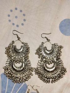 Silver Crescent Jhumka Earrings