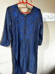 Embroidered Blue Kurta - XL
