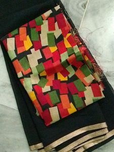 Beautiful Georgette Black Saree With Blouse Piece