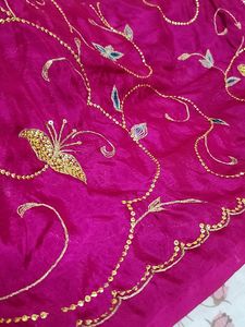 Pink Blue Saree With Sequins Lightweight