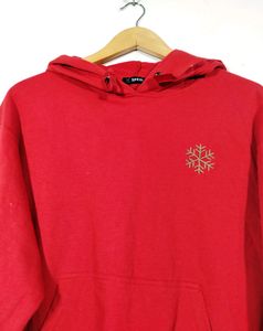 Red Printed Loose Fit Hoodie (Women&#39;s)