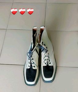 Cream Leather Ankle Boots