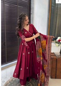 Burgundy Embroidered Anarkali Suit