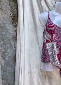 381212 Paisley Print Tie-Front Tank Top