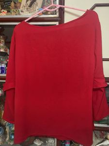 ONLY Red Ruffle Sleeve Top