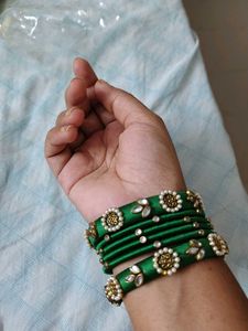 Green Thread Bangles With Earrings