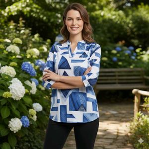 Blue Geometric Print Top