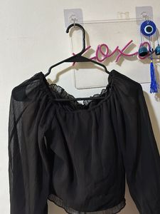 Black Sheer Sleeve Crop Top