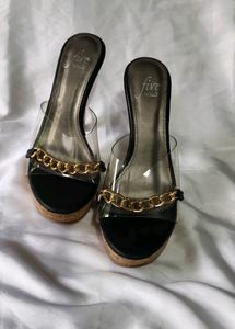 Clear-Strap Stilettos with Chain Accent