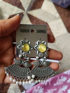 Yellow Monalisa Silver Brass Earrings