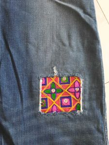 Dark Blue Embroidered Denim Jeans