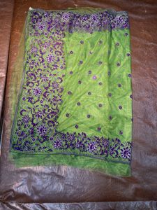 Green &amp; Purple Embellished Sari