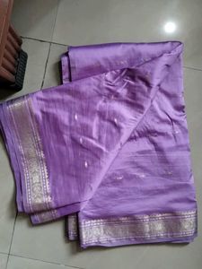 Lavender Saree With Silver Border And Silverbooti