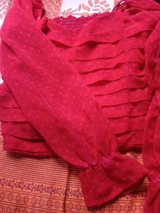 Red Colour Crop Top With Long Sleeve.