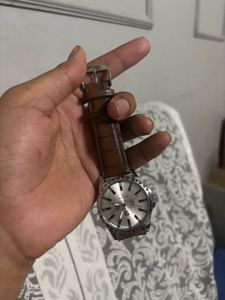 Walrus Silver Watch with Brown Leather Band