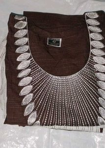 Brown Embroidered Kurta Set Without Use