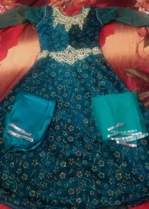 Teal Embroidered Anarkali Suit