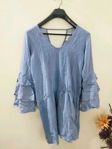 Blue Ruffle Sleeve Dress