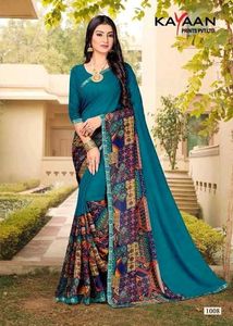 Elegant Teal Printed Saree