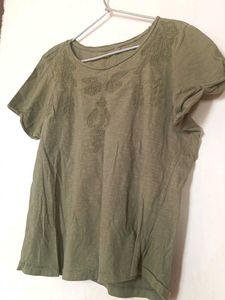 Olive Green Top With Embroidery M Size