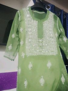 Green Mirror Work Kurti
